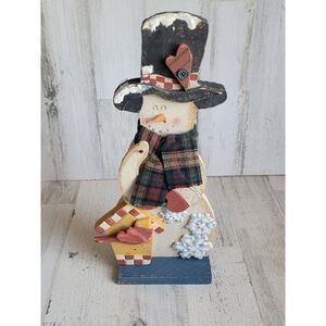 Vintage birdhouse snowman snowflake wooden heart Xmas figure scarf